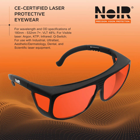 Heavy Duty Laser Safety Glasses With A Roomy Fitover Cut Giving Hella Wavelength Coverage Up To 532Nm And An OD 7 Plus Guard, side view.