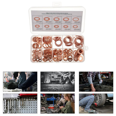 Super Cool 200 Piece Copper Crush Washer Set M5 To 14mm Assortment Kit Perfect For Sealing Oil Leaks In Cars And Industrial Gear Plus Precision Tools, assorted copper washers in case