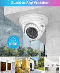 4K PoE Security Camera System With 2TB HDD, 4 Outdoor Indoor 5MP Dome Cameras, weatherproof IP66 rating in rain