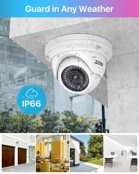 4K PoE Security Camera System With 2TB HDD, 4 Outdoor Indoor 5MP Dome Cameras, weatherproof IP66 rating in rain