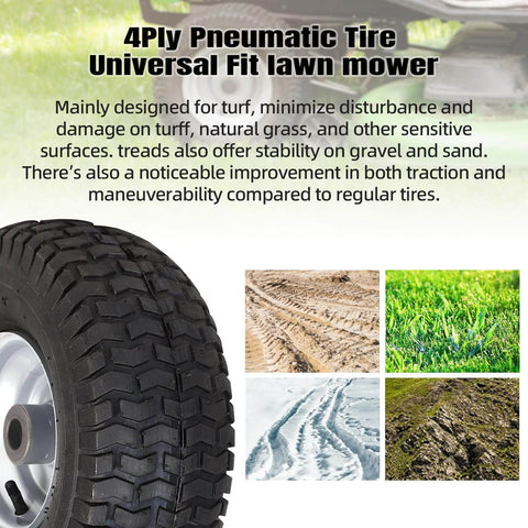 4 Ply Pneumatic Tire close-up with turf tread for Front Tire And Wheel Assembly 15x6.00-6 For Riding Mower And Lawn Tractor