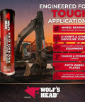 Front view of Wolf's Head red grease tube, 14 oz, NLGI #2, pack of 10 for automotive use.