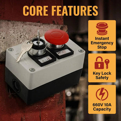 660V 10A Red Mushroom Push Button Switch Momentary Action With 2 Position On Off Key Lock Rotary Built Tough For Industrial Control Panels 5mm Mounting Hole And Clear Easy To Read Status Indicator, red key switch