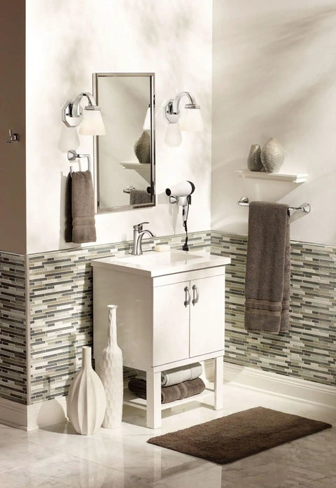 Bathroom with Voss 18-Inch Towel Bar In Brushed Nickel For Your Bathroom, Sturdy Metal Mounting Posts, No-Fuss Install With Template