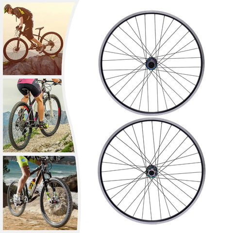 27 5 Inch Mountain Bike Wheel Set With Aluminum Alloy Rim And Disc Brake Colorful Hub Quick Release, two wheels showcased