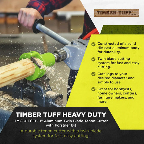 Killer One Inch Tenon Cutter With Beefy Twin Blades And Built In Scale Fits Half Inch Drills And Up solid aluminum body in action.