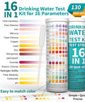 16 in 1 Drinking Water Test Kit with 130 Strips for Total Hardness, Chlorine, Iron, pH, and More, Easy at Home Use.