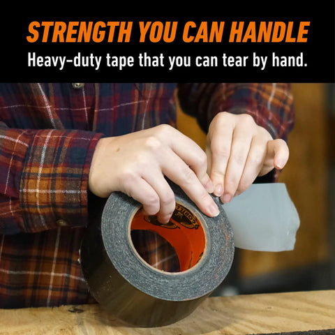 Heavy Duty Black Duct Tape, Extra Wide 2.88 Inch By 25 Yard Roll, Weather Resistant being torn by hands