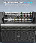 200W Portable Karaoke Machine With 5 Channel Mixer Bluetooth PA System showing control panel and knobs.