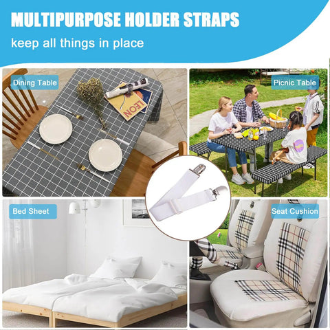 Hidden Strap Tablecloth Clips 5 Pack With Adjustable Elasticity For Indoor And Outdoor Use, Large Clamp To Secure Thick Tables