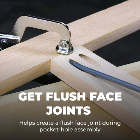 Micro Face Clamp 2 Inch Pocket Hole Clamp For Flush Joints With Adjustable Pressure in use securing woodworking joints