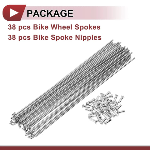 38 Piece 13G Bicycle Spokes Set, 225mm Length, Carbon Steel Silver Tone For Replacing Broken Wheel Spokes On Road And MTB Bikes