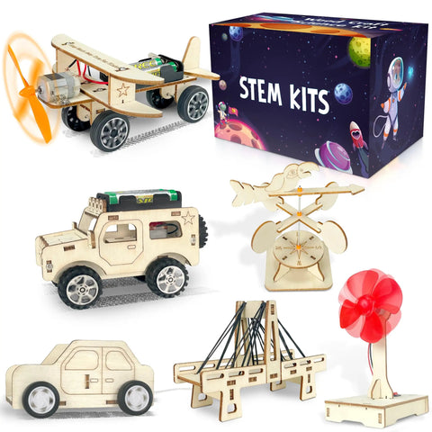 24 Pack STEM Kit Bundle For Kids 6 In 1 Treasure Box Of Fun Science Projects And Crafts For Ages 8 To 12 with wooden models