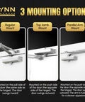 Light Duty Automatic Door Closer In Silver With Cast Aluminum Body Durable For Commercial Or Home Use Adjustable Speed Controls Three Mounting Options Fire Rated For Three Hours Wrought Steel Arm Model DC5003, shown with three mounting options: regular, top jamb, and parallel arm mount.