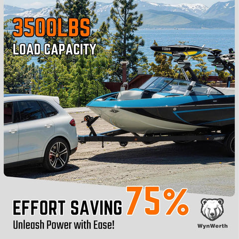 3500 Lb Heavy Duty Boat Trailer Winch With 33 Ft Polyester Strap, Dual Speed 4 To 1 And 8 To 1 Gear Ratios, Two Way Ratchet, Easy Load And Haul For Boats on boat trailer