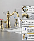 8 Inch Widespread Polished Brass Bathroom Faucet With Two Handles And Brass Pop Up Drain For 3 Hole Sink Lead Free CUPC NSF Certified