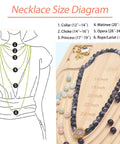 Necklace size diagram with beads on bamboo beading board for jewelry making, showing various groove measurements from 16 to 24 inches.