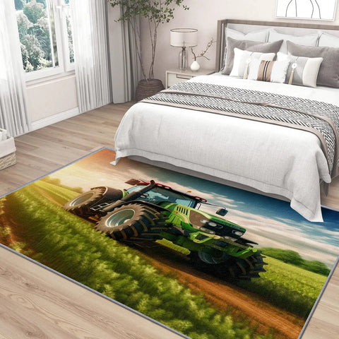 Farmhouse Tractor Pattern Area Rug 8x10 Non Slip Low Pile Machine Washable for Living Room Bedding Decor