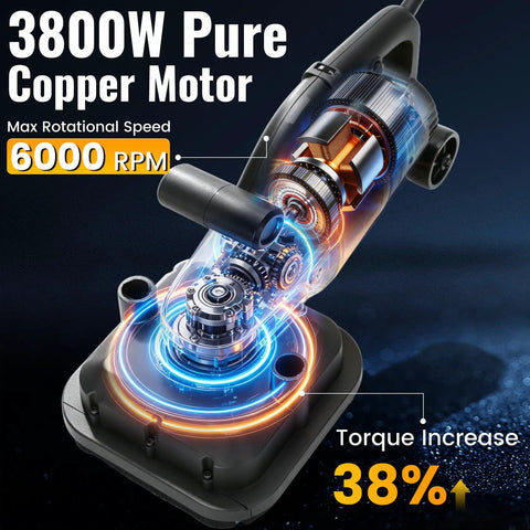 Heavy Duty Four Head Concrete Floor Grinder With Extendable Rod And Diamond Grinding Discs showing 3800W copper motor and components.