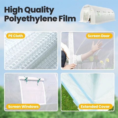 Walk In Greenhouse Tent Outdoor 20 By 10 By 6.6 Feet With Upgraded Galvanized Metal Frame Large Mesh Door And Zippered Screen Windows Winter Plant Tunnel 2 Stiffeners Easy Setup And Sturdy Garden Shelter