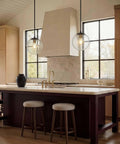 Globe Pendant Light In Black And Gold With Seeded Glass Shade Nine Point Five Inch Modern Ceiling Fixture Above Kitchen Island