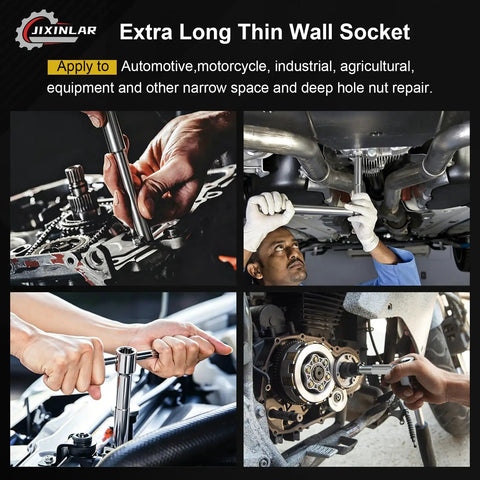 Grab This Bad Boss 5 Pcs Extra Long Thin Wall Metric Socket Set In 8 To 14mm Sizes For Heavy Duty Impact Work That Crushes The Tough Stuff With Reliable Cr V Steel Performance, used in tight engine repairs