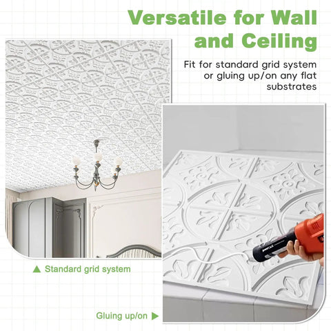 2x2 Drop Ceiling Tiles 12 Pack PVC Glue Up Panels White Traditional Style Durable Ceiling Tiles Water Resistant And Recyclable installed
