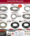 Various Muzata wire ropes including stainless steel and vinyl coated options for versatile railing and fencing use.