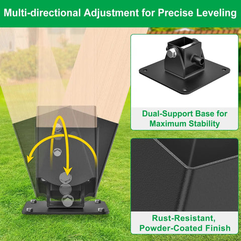 Heavy Duty Swing Set Brackets A Frame Hardware Kit With 1 Middle Bracket And 2 Leveling Base Brackets Fits 4x4 Posts And 4x6 Beams Keeps Backyard Swing Set Stable Dry And Safe With Multi Angle Leveling For Uneven Ground