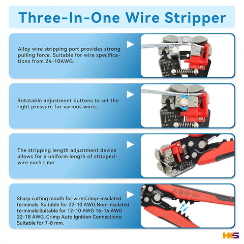 Instructions and details of Three-In-One Wire Stripper from Ratcheting Crimping Tool Set 12 Piece With Wire Stripper And Changeable Jaws