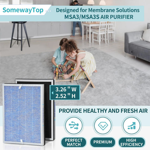 Replacement Filter For Membrane Solutions Air Purifier With 3-In-1 Filtration, Activated Carbon, Easy Fit, 2-Pack shown in living room