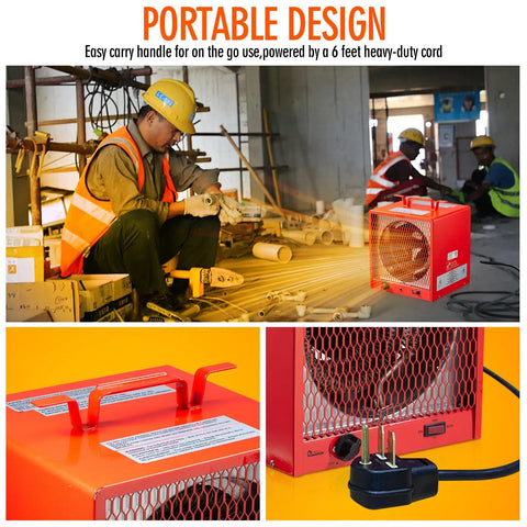Beast 5600W 240V Infrared Heater For Large Garages And Warehouses, Portable Wall Or Ceiling Mount in use at construction site