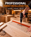 Hefty Duty Shelf Pin Jig Kit 18 9 Inch Acrylic Drill Guide on workbench with drill, for precise cabinet installation.