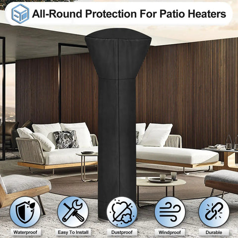 Beefed Up Heavy Duty Outdoor Patio Heater Cover With Zipper And Storage Bag, Waterproof UV Resistant Dust Proof Windproof Shield, black.