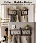 29 Inch Modular Coat Rack Wall Mount With Shelf And Seven Triple Hooks Straight Up Designed To Handle Your Daily Grind Keep Entryway Neat While Grabbing Coats Jackets And Bags On The Fly Brown, featuring detachable and joinable sections.