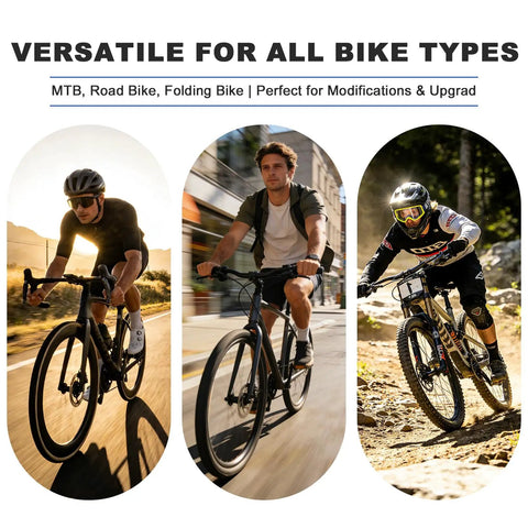Cyclists riding versatile bikes with 7 Speed Bike Shifter Twist Grip Lever Thumb Gear Shifter, aluminum alloy, MTB and folding bikes