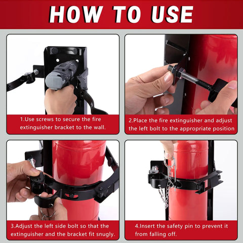 How to install the Heavy Duty Wall Mount Fire Extinguisher Bracket for 10lb Dry and 5lb CO2 Extinguishers, step-by-step guide.