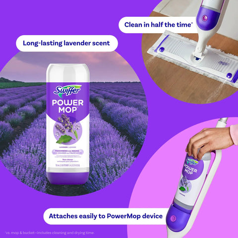 Power Mop Refill Pack With Lavender Floor Cleaner Solution Includes 5 Multi Surface Mopping Pads And 1 25.3 Fl Oz Bottle Boss Level Clean For Tile Vinyl Laminate And Wood Floors Kitchen And Bathroom Scrub All Purpose, lavender bottle and mop head