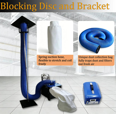 No Sweat Heavy Duty Movable Dust Collector For Central Air Conditioning Duct Cleaning with blue spring suction hose and collection bag.