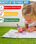Child using 3 Step Pencil Grip Training Kit For Kids And Adults, Crossover Grip, Pinch Grip, and Standard Grips, great for control.