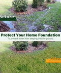 Before and after installation of Green 4 Inch Angled Yard Drain Grate For Sump Pump Discharge And Downspout Extensions Yard Drain Emitter