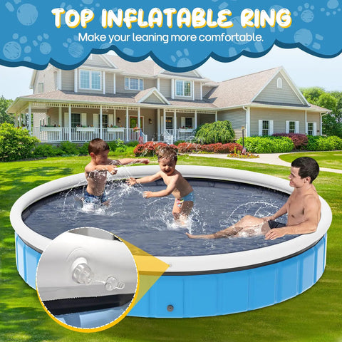 Extra Large Foldable Dog Pool 97-Inch Portable Hard Plastic Bath Tub For Dogs, Kids, And Pets, Collapsible Outdoor Backyard Pool