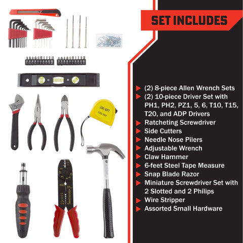 Must-Have 130-Piece Tool Set For Home Improvement With Hammer, Wrenches, Screwdrivers, Pliers And More In A Sturdy Plastic Toolbox For DIY Projects, Furniture Assembly, And Everyday Home Repairs