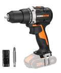 Compact 20V Cordless Brushless Drill Driver Packing 60Nm Of Serious Muscle And A Smooth 13mm Keyless Chuck, shown with two bits.
