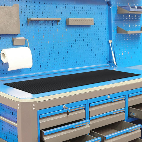 Heavy Duty Vinyl Round Rib Floor Mat For Tough Garages And Workshops Rock Solid One Eighth Inch Thick Build on workstation.