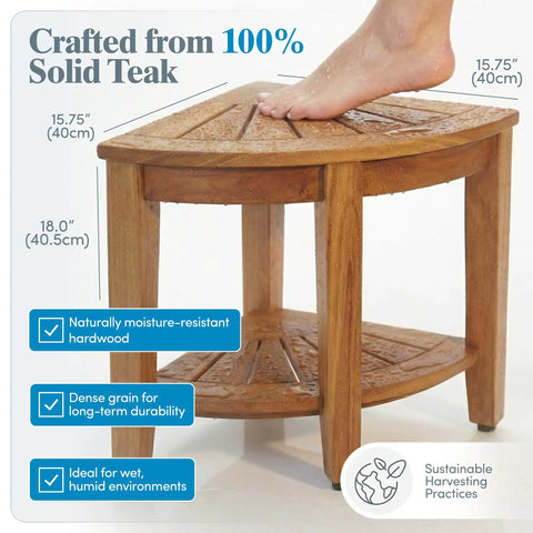 Kai Corner Teak Shower Bench With Storage Shelf For Bathroom Durable Water Resistant Shower Chair Shaving Foot Rest Indoor And Outdoor Use