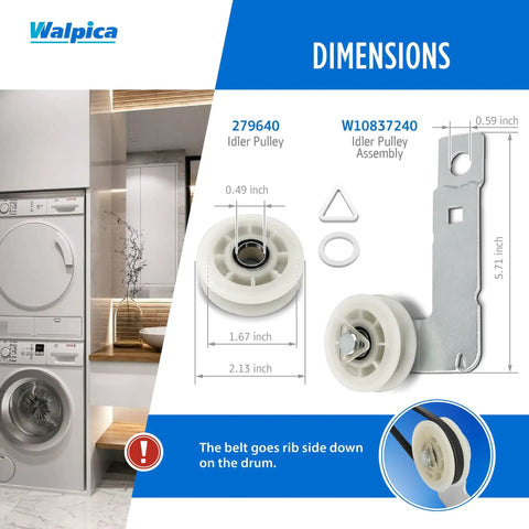 Dryer Repair Kit With Belt And Idler Pulley 4392067 W10837240 dimensions and installation instruction