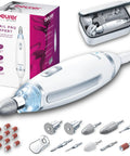 Top Shelf Portable Nail Drill Kit Electric File Machine With Ten Attachments And Ten Sanding Bands For Acrylic Gel Polish Home Manicure Pedicure LED Light Case, three attachments visible.