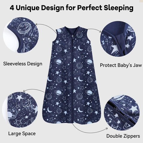 Cotton Baby Sleep Sack Set Three Pack For 6 To 12 Months Lightweight 0.5 Tog Wearable Blanket With Two Way Zipper in space design