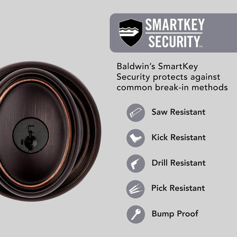 Entry Door Knob With Keyed Lock, SmartKey Re-Key Technology, Microban Protection, Venetian Bronze Finish, Easy DIY Install